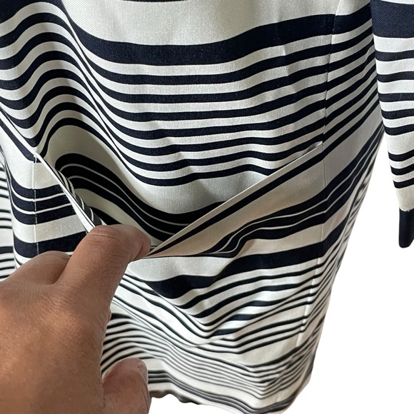 J.CREW Jules Striped Shift Dress 100% Silk Lined Navy Blue & Cream Womens SZ 12 - Picture 7 of 11
